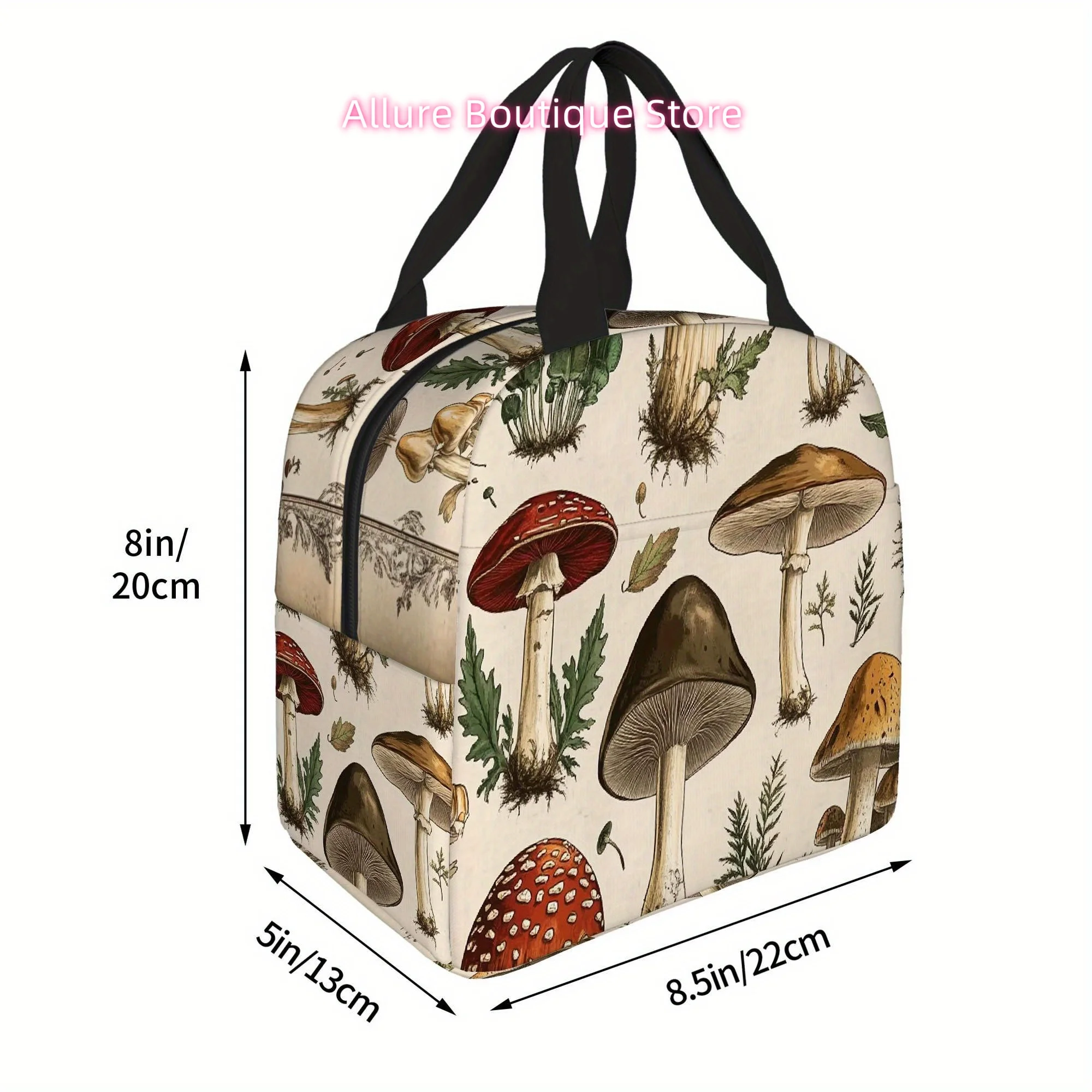1pc Mushroom-Themed Insulated Lunch Bag with Black Handles – Reusable, Non-Food Contact, Perfect for Home, Office, or Restaurant