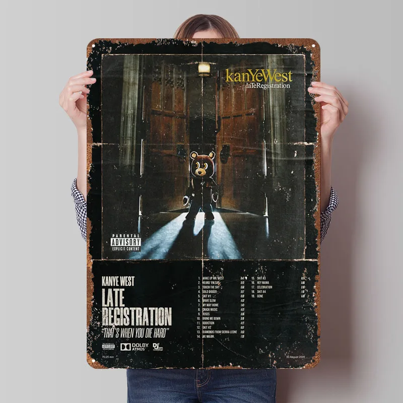Kanye West Late Registration Poster TV Series Tinplate Sign Wall Decoration Items Customized Metal Signs for Home Room Wall Art