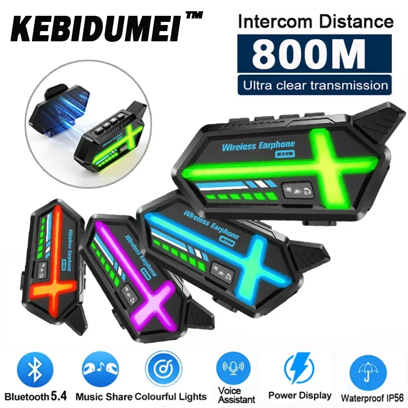 

800M полнодуплексный мотоциклетный шлем, домофонная гарнитура 5,4, Bluetooth Intercomunicador, водонепроницаемая, с голосовым помощником, окружающая лампа