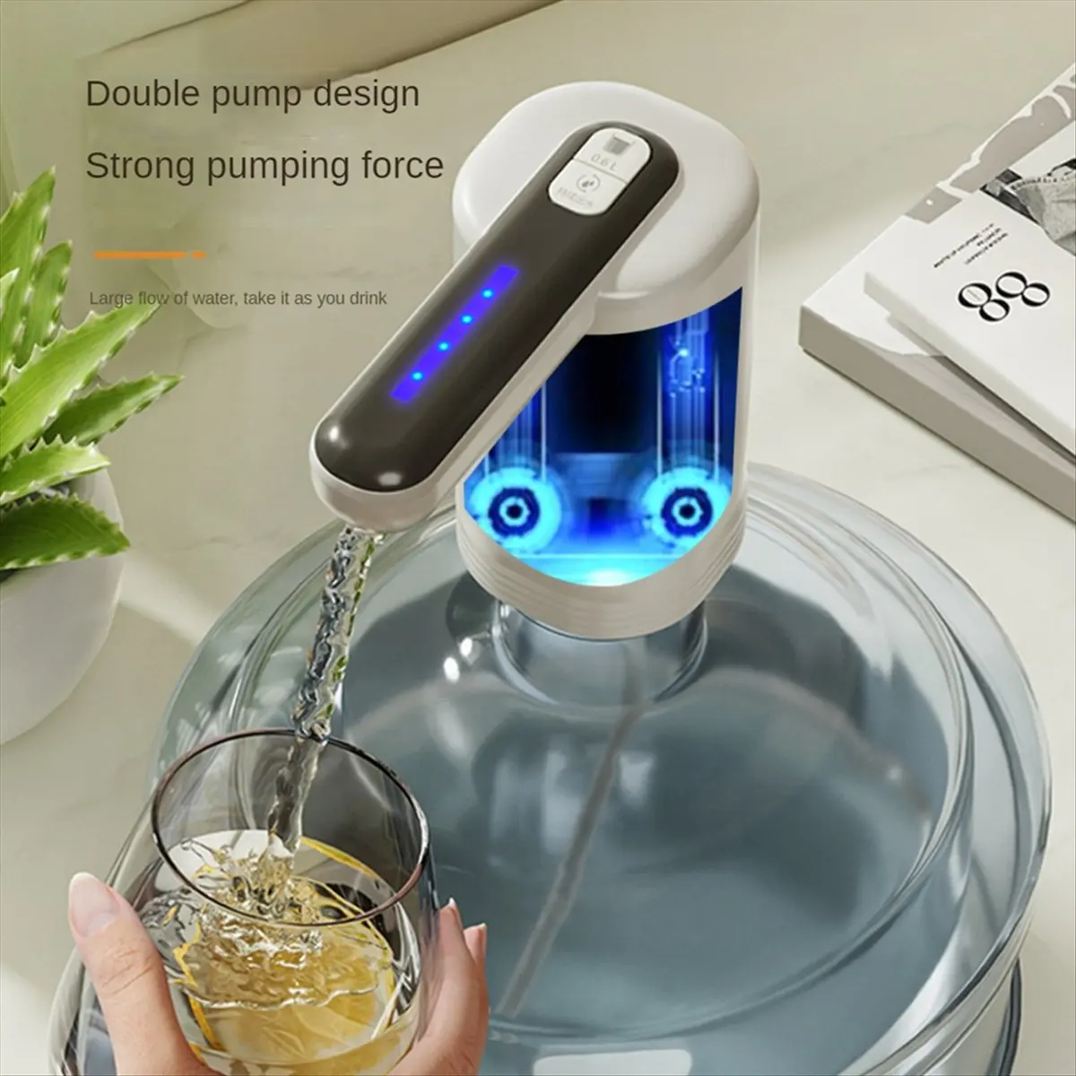 ABFS Water Dispenser for 5 Gallon Bottle, Universal 2-Motor Faster Pumping Water Pump, Portable USB Charging Black