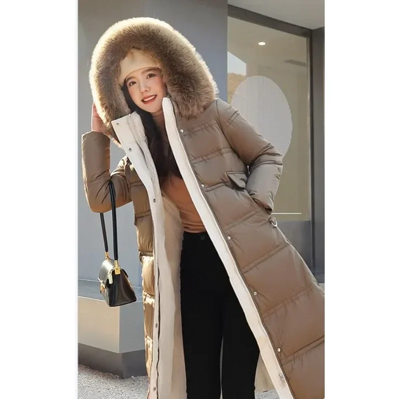 Parkas de estilo urbano para mujer, abrigo grueso de algodón con cuello de piel, Chaqueta larga con cremallera, ropa de otoño e invierno, 2024