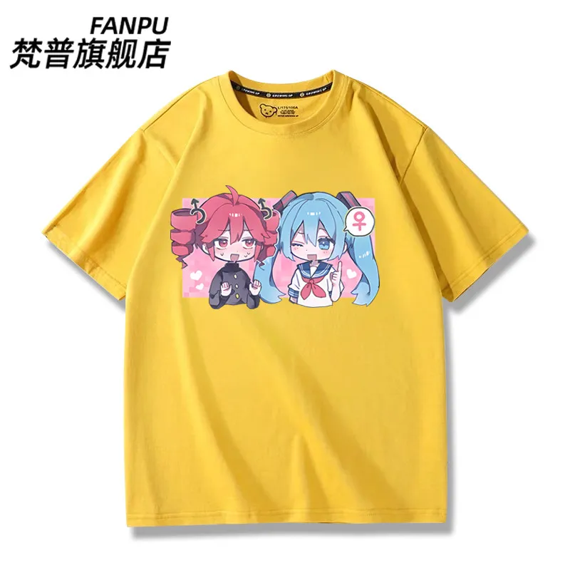 Accent Teto Collaboration Hatsune Miku Anime Future Peripheral Virtual Songstress Pure Cotton Printed Men's and Women's T-shirt