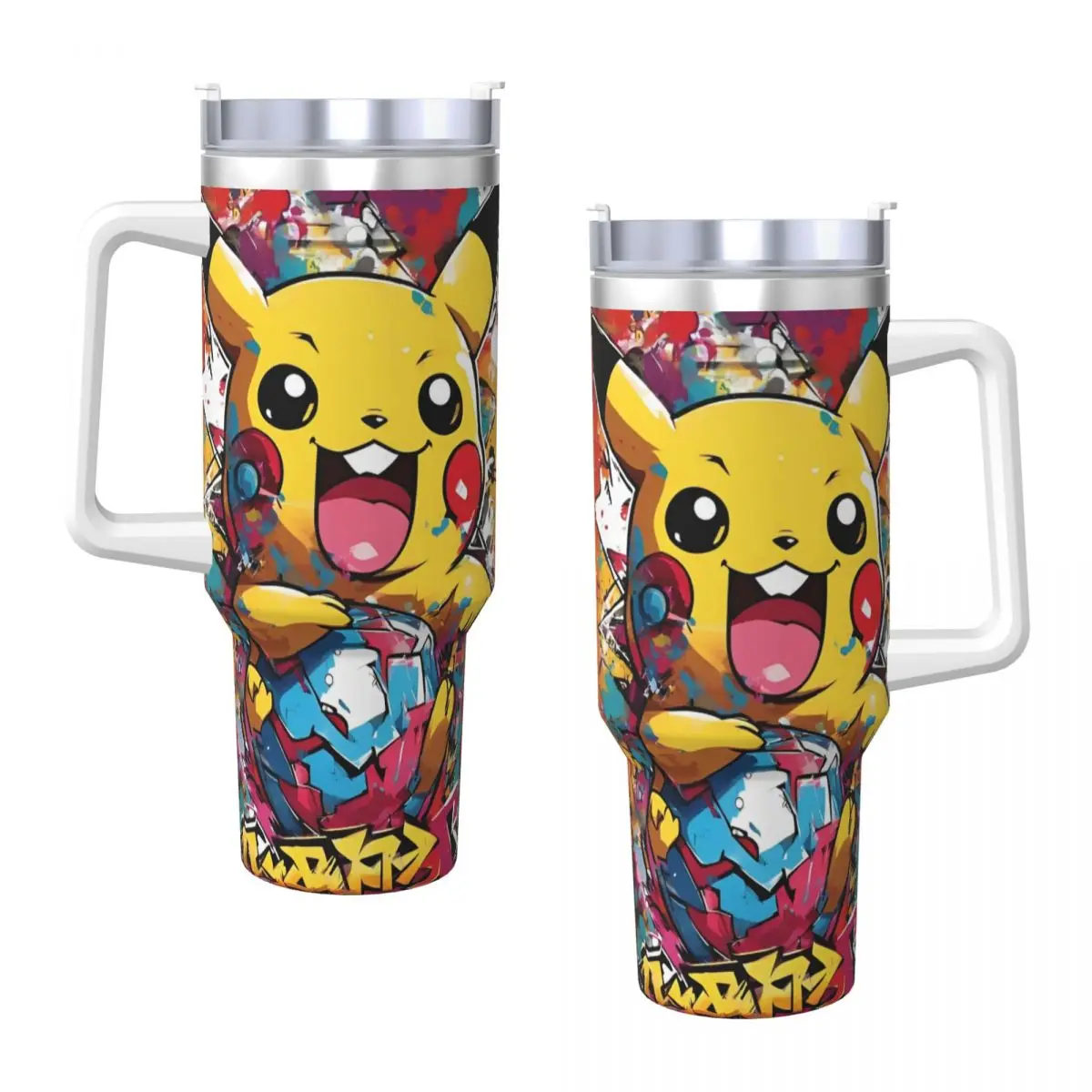 Japanese Anime Pokemon Stainless Steel Tumbler Travel Thermal Cups With Straws and Lid Large Mugs Cup Hot Drinks Water Bottle