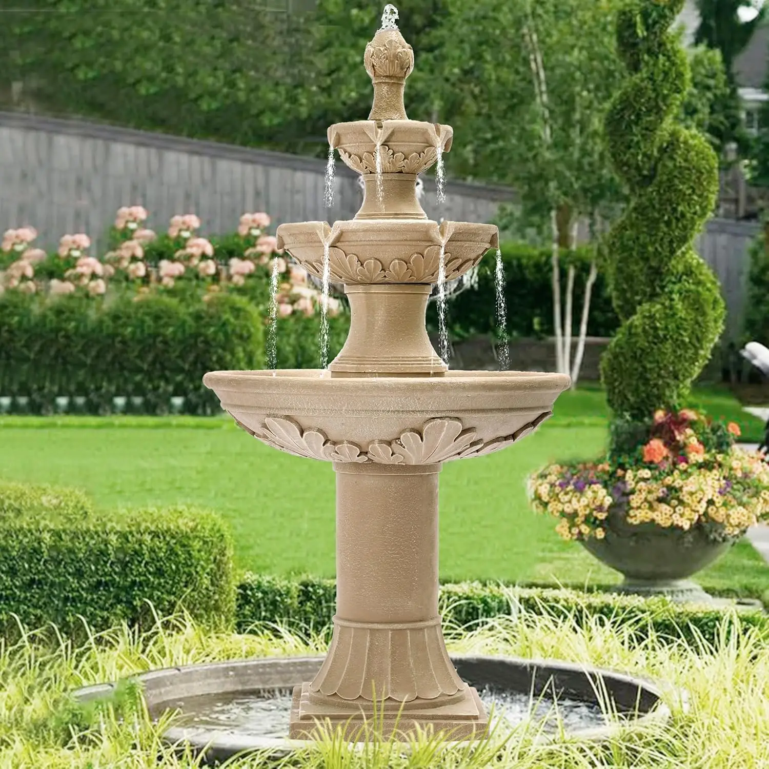 Italian Outdoor Water Fountain, Garden Patio Yard Decorative Waterfall Feature, 48.4in H, Customized