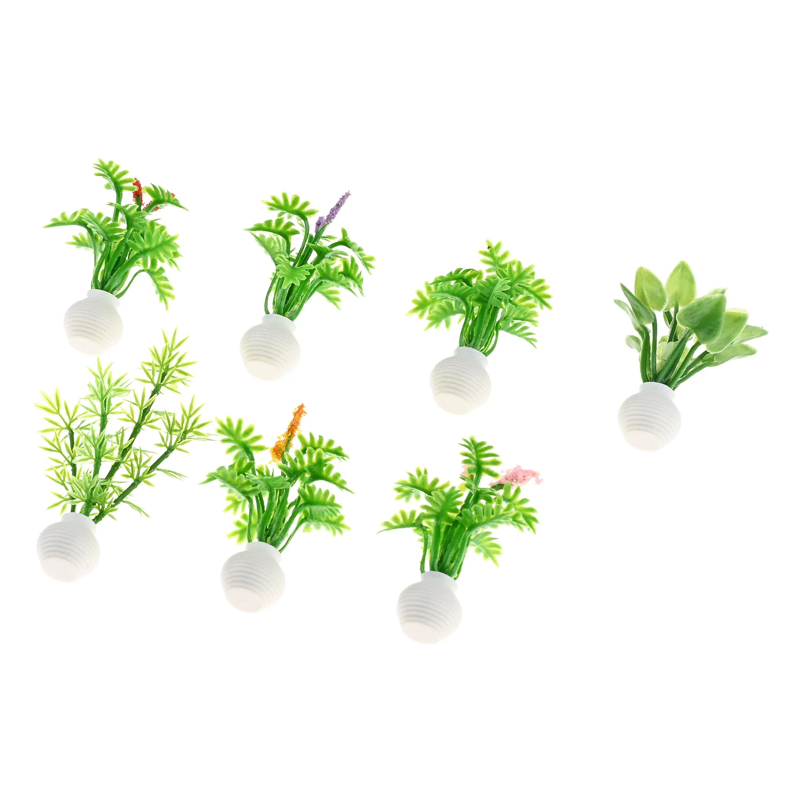 7pcs Miniature Flower Potted Colorful Green Plants Models 5-8.5cm DIY Dollhouse Fairy Garden Micro Bush Landscape Home Decor