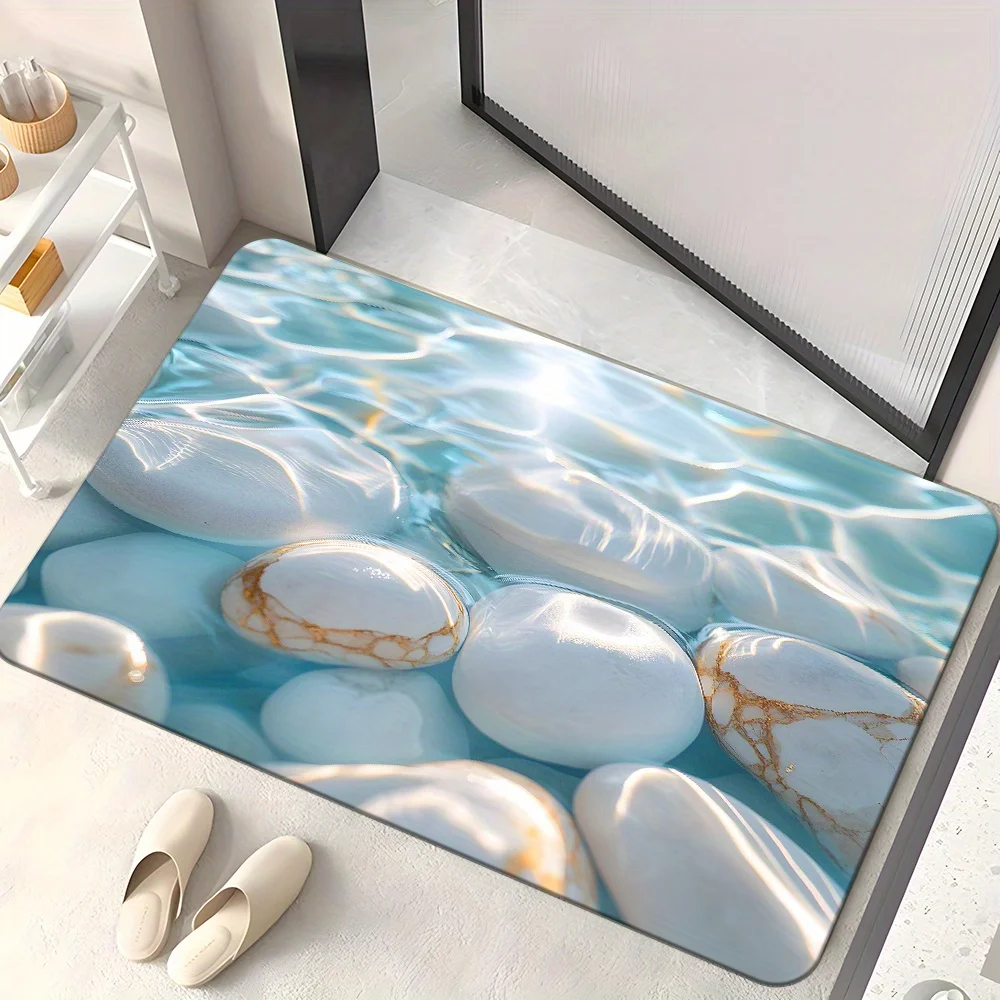 3D Pebbles Water Ripple Blue Gold Veins Floor Mat Flannel Rug 3D Printed Carpet Home Decor Bathroom Rug Anti slip Washable