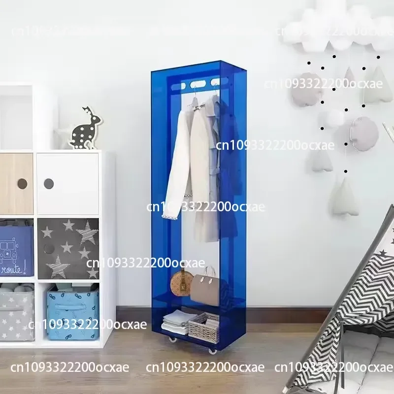 Blue Acrylic Floor-to-ceiling Coat Rack on Wheels for Hanging Clothes in Bedrooms and Living Rooms and Bathrooms To Store