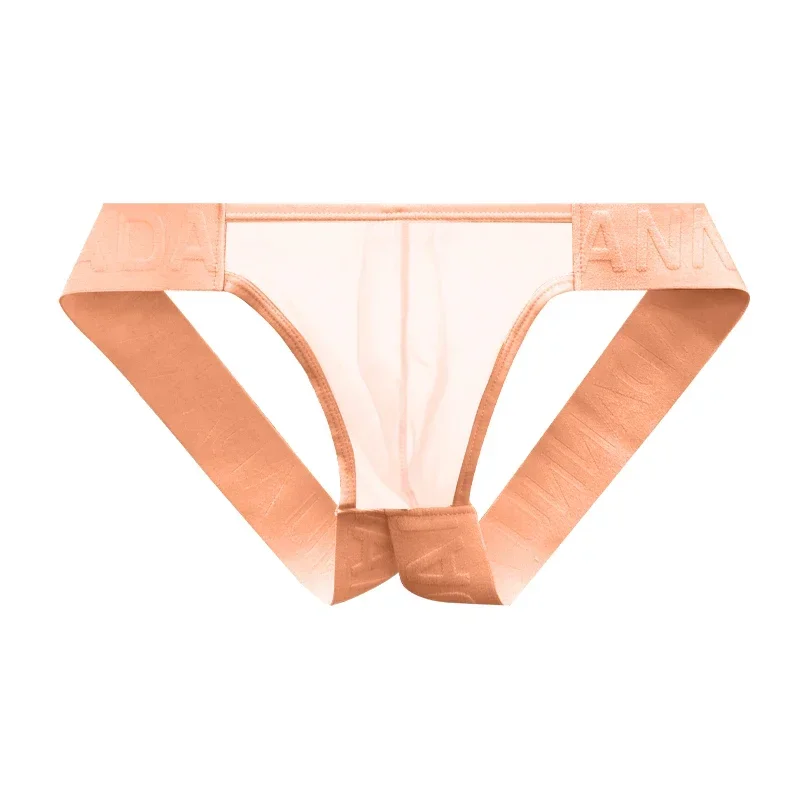 Trendy Men's Thong Solid Color Comfortable Fitness Underwear Show Buttocks Personality Transparent Men Triangle Brief