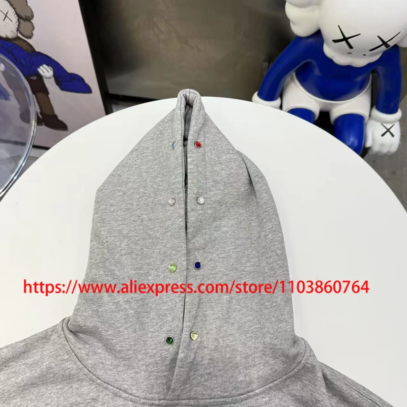 فريد الراقية رمادي GOODBRAND كنزة قطيفة رائعة مرصعة بالألماس تصميم الرجال النساء عادية فضفاض جيد البلوز #5