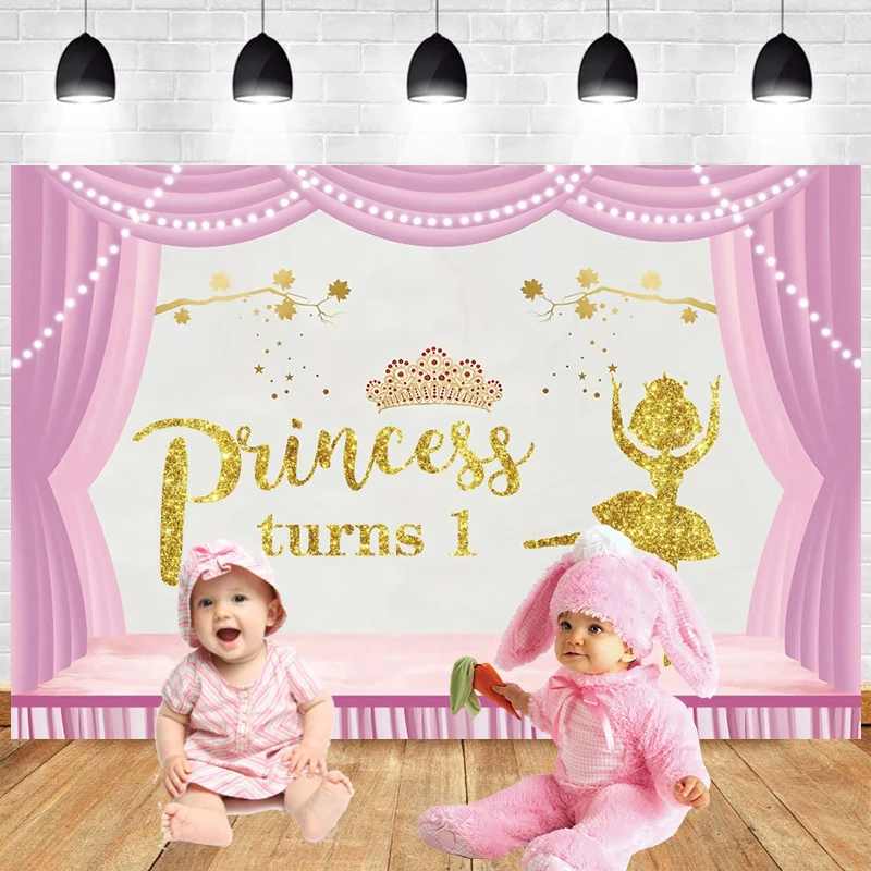 

Ballerina Backdrop 1st Birthday Swan Ballet Dancer Girl Princess Photography Background Golden Pink Baby Shower Party Decor