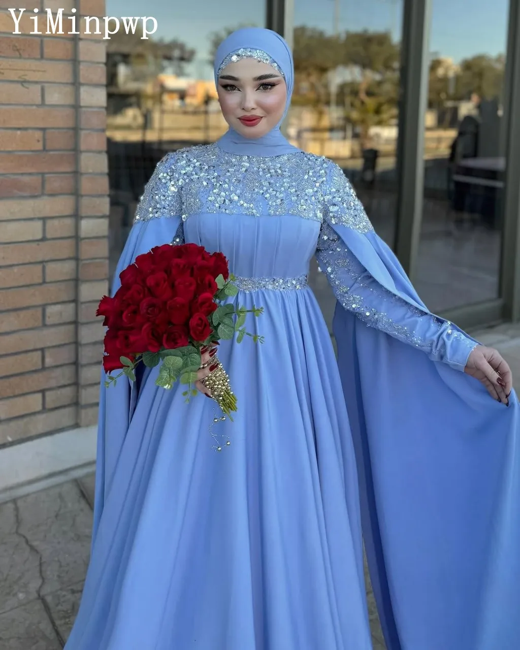 elegant muslim wedding dresses Elegant Muslim Wedding Dress, Beaded Lace Long Sleeve High Neck Modest Bridal Gown Veil 36 / White main image 0