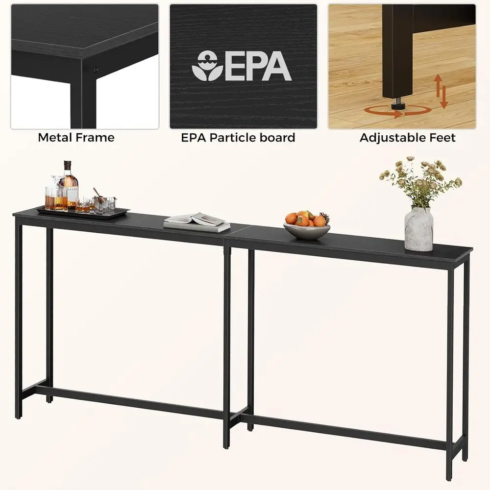 طاولة بار نحيفة بطول 71 بوصة، طاولة طعام عالية للمطبخ، مكتب حانة معدني أسود