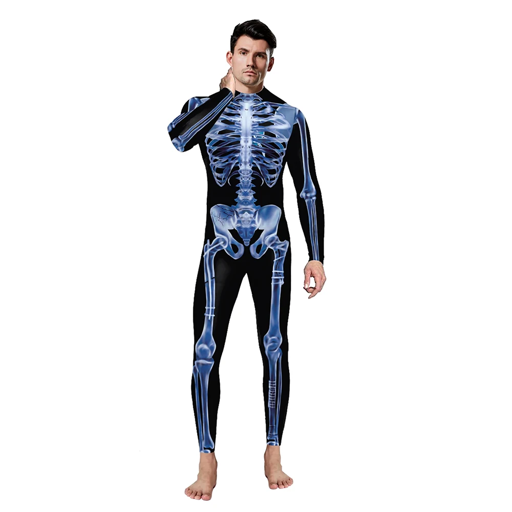 ZAWALAND Halloween Family Set Zentai Cosplay Costume 3D Skeleton Printed Spandex Catsuit Carnival Women Man Clothing Jumpsuits