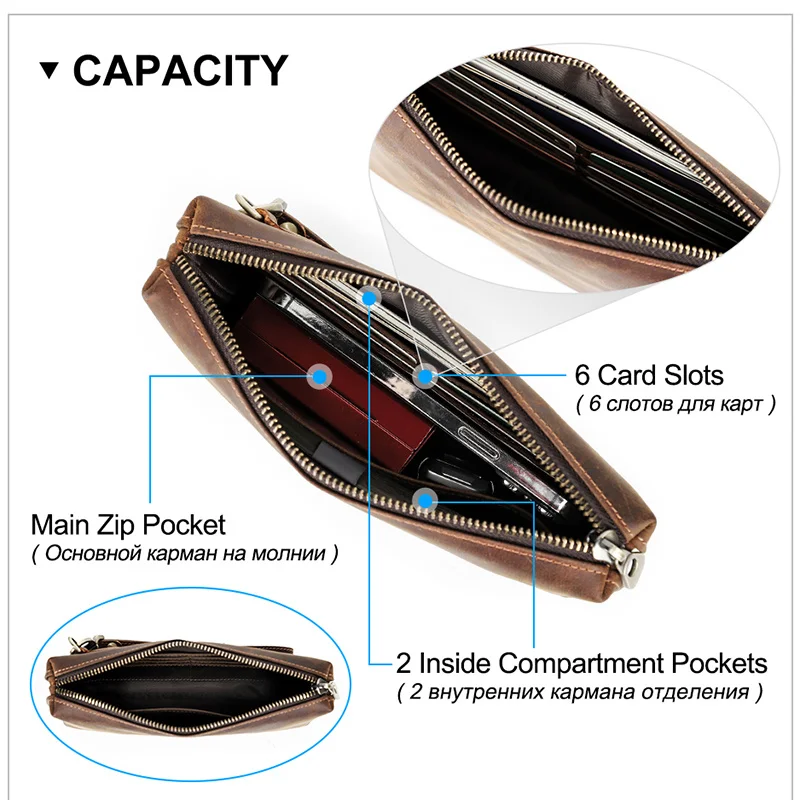 OYIXINGER Vintage Men Wrist Clutch Bag RFID Anti-theft Wallets Mens Genuine Leather Wallet Credit Cards For Man Phone Holder New