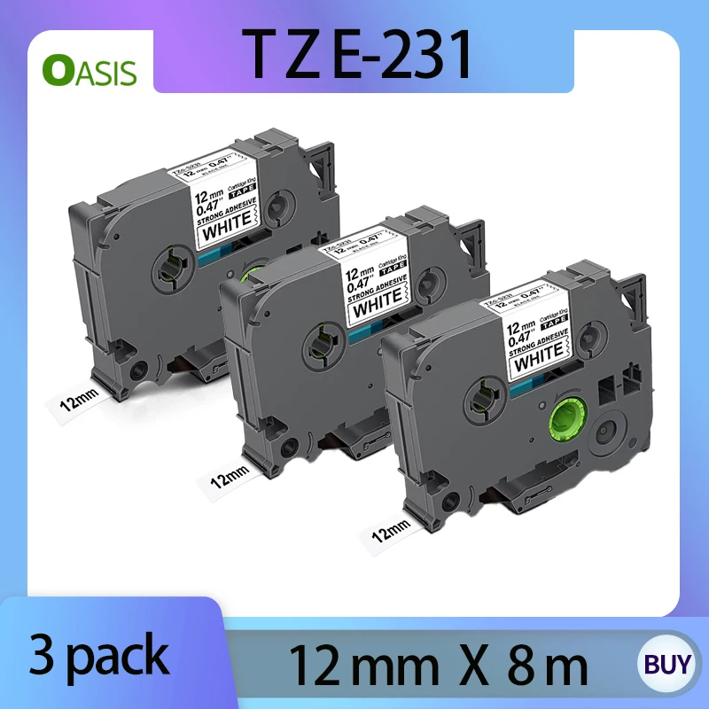 3 PACK TZe-231 Label Tape 12mm 0.47