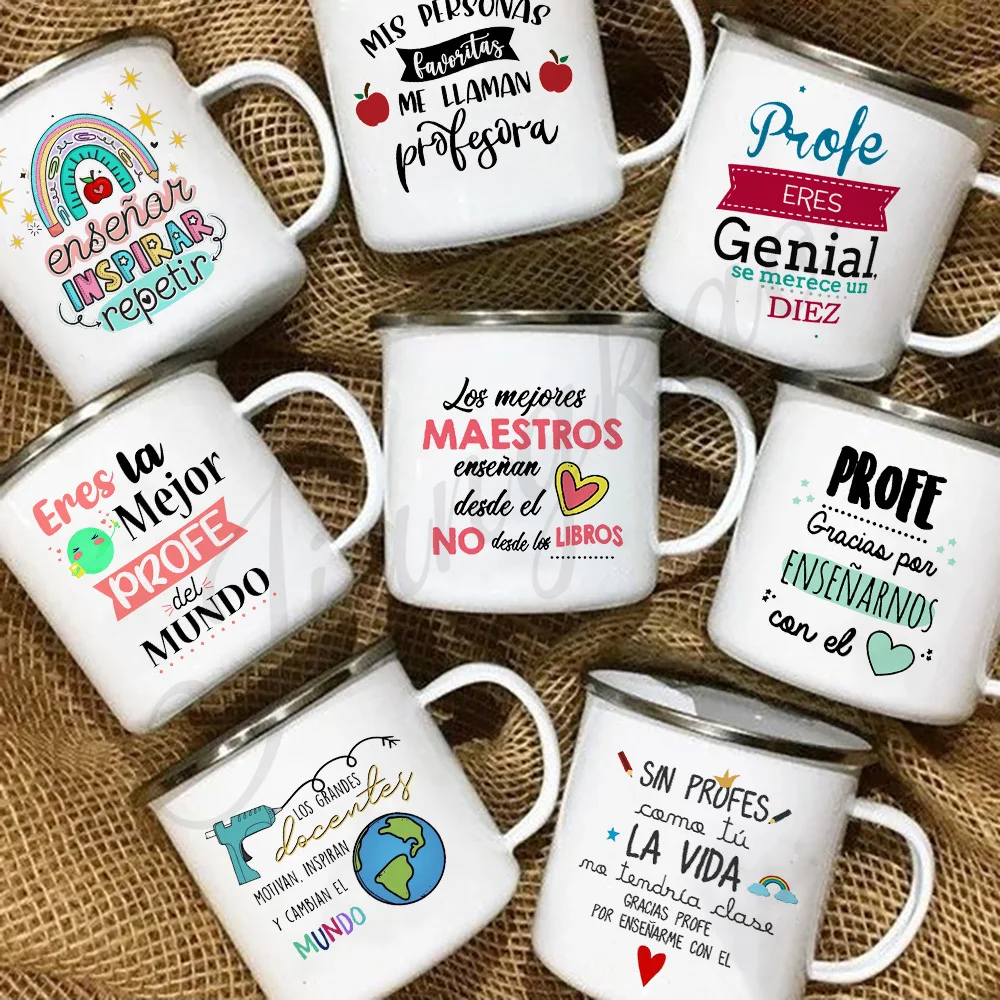 Best Teacher in The World Print Mug Creative Coffee Cup Drinks Enamel Cup Handle Drinkware Teacher's Day Thanks Gift for Teacher