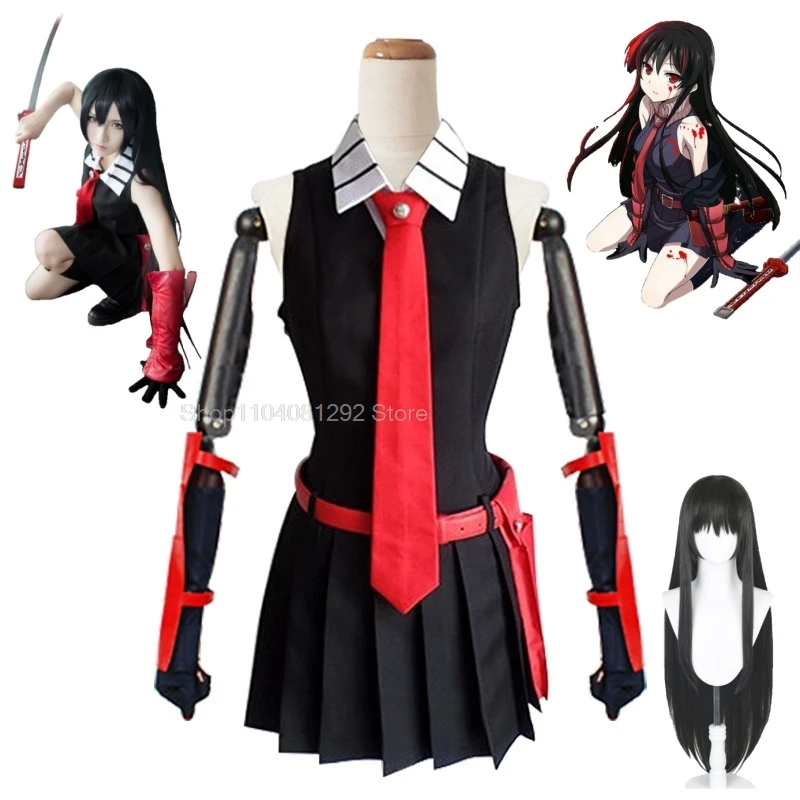 Akame Cosplay Costume perruque Anime Akame Ga KILL Cosplay avec sac tenues de fête d'Halloween party pour femmes filles costume