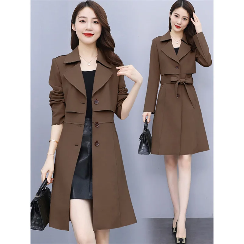 

Ladies Windbreaker Coat Spring Autumn Korean Loose Long Trench Coats With Belt Female Khaki Jacket Advanced Sense Women Outwear