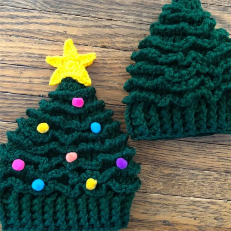 Creative Christmas Tree Handmade Knitted Hat Children Adults Party Dressing Handmade Woolen Hat Winter Warm Hat Gift Hat