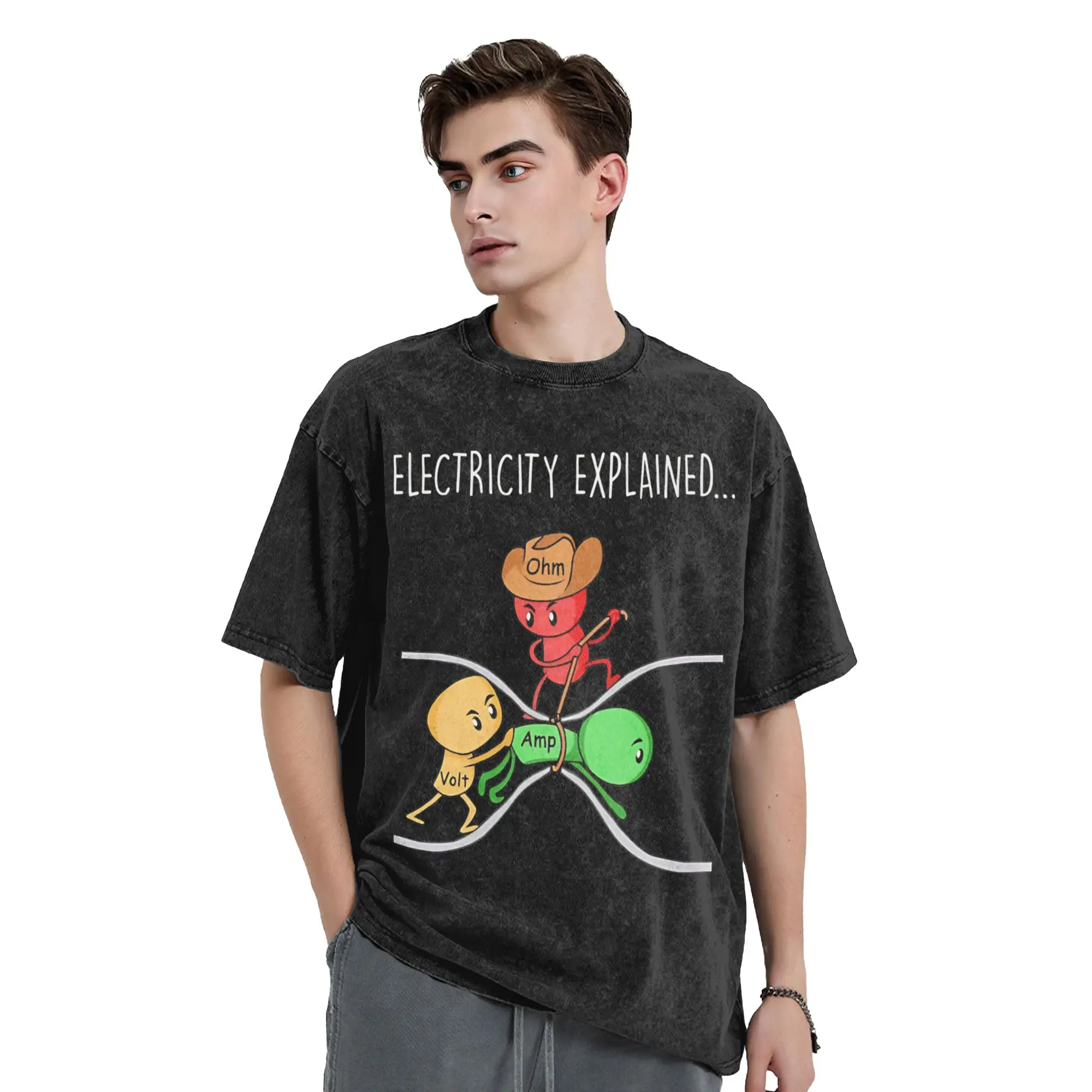 Physics  Ohms Law  Vintage Washed T Shirt Pure Cotton Cool T-Shirts Crew Neck Electrical Engineer Tees Short Sleeve Clothing