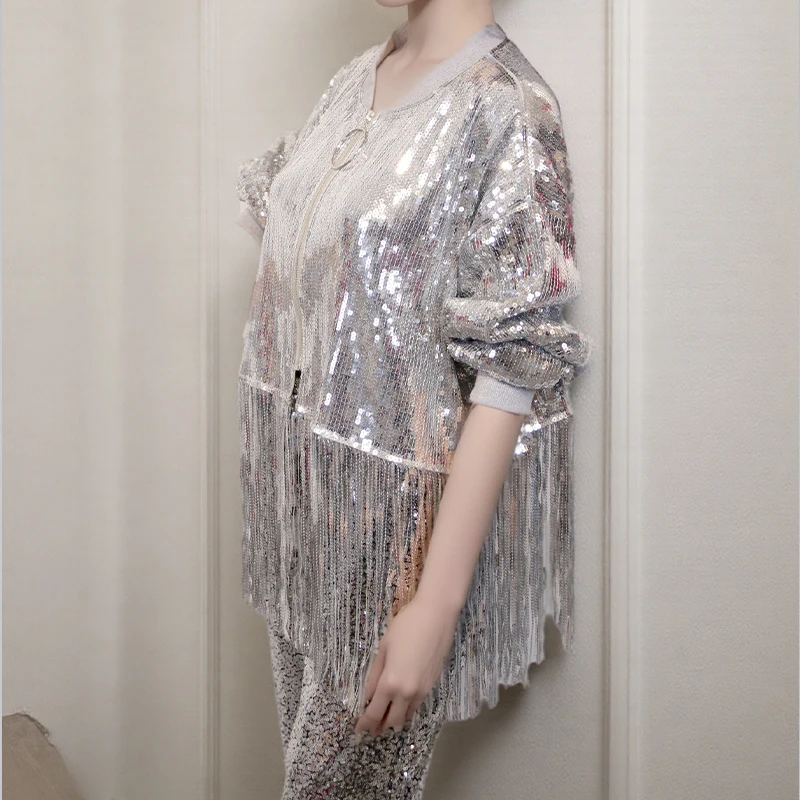 

Jacket Jazz Dance Cardigan Stage Sequined Tassel Practice Room Clothes Street Dance Performance Costume