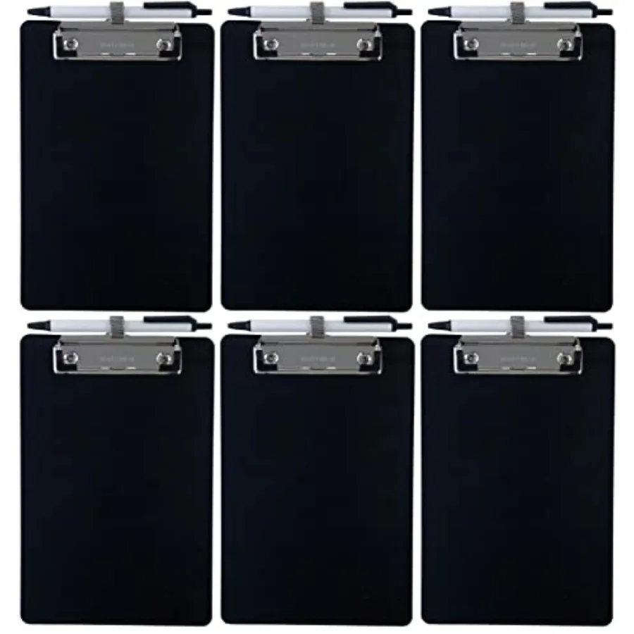 

Small Memo Clipboard 6'' x 9'' Pen Holder Clip Plastic Black (Pen Included) (Pack of 6)