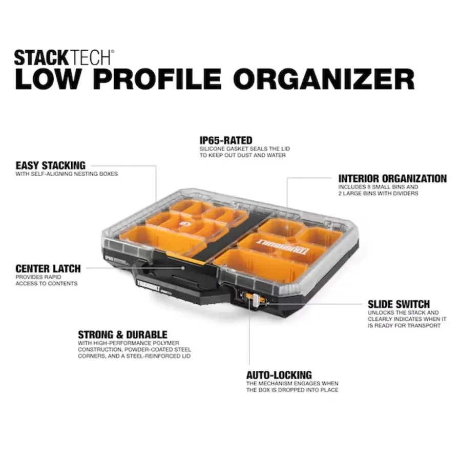 TOUGHBUILT TB-B1-O-10 Stacktech Low Profile Full Organizer Medium Size IP65 Waterproof Tool Box