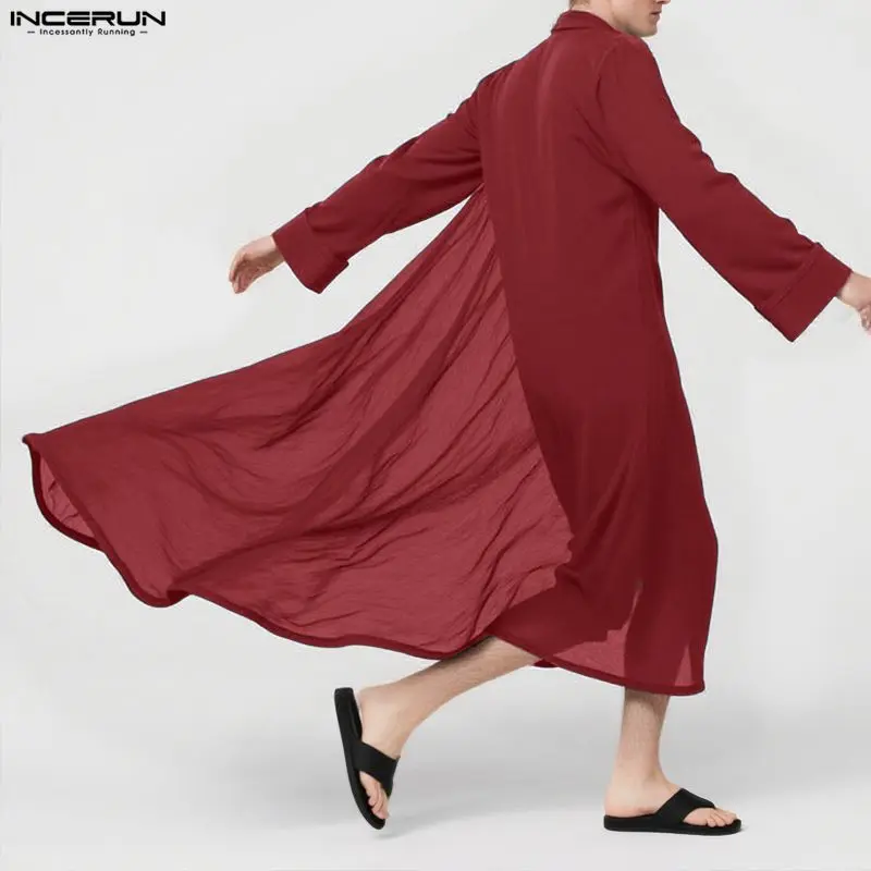 

INCERUN Мужская длинная стильная рубашка, однотонная с открытой строчкой, повседневный мужской кардиган с длинными рукавами, уличная одежда, прозрачная модная верхняя одежда для мужчин