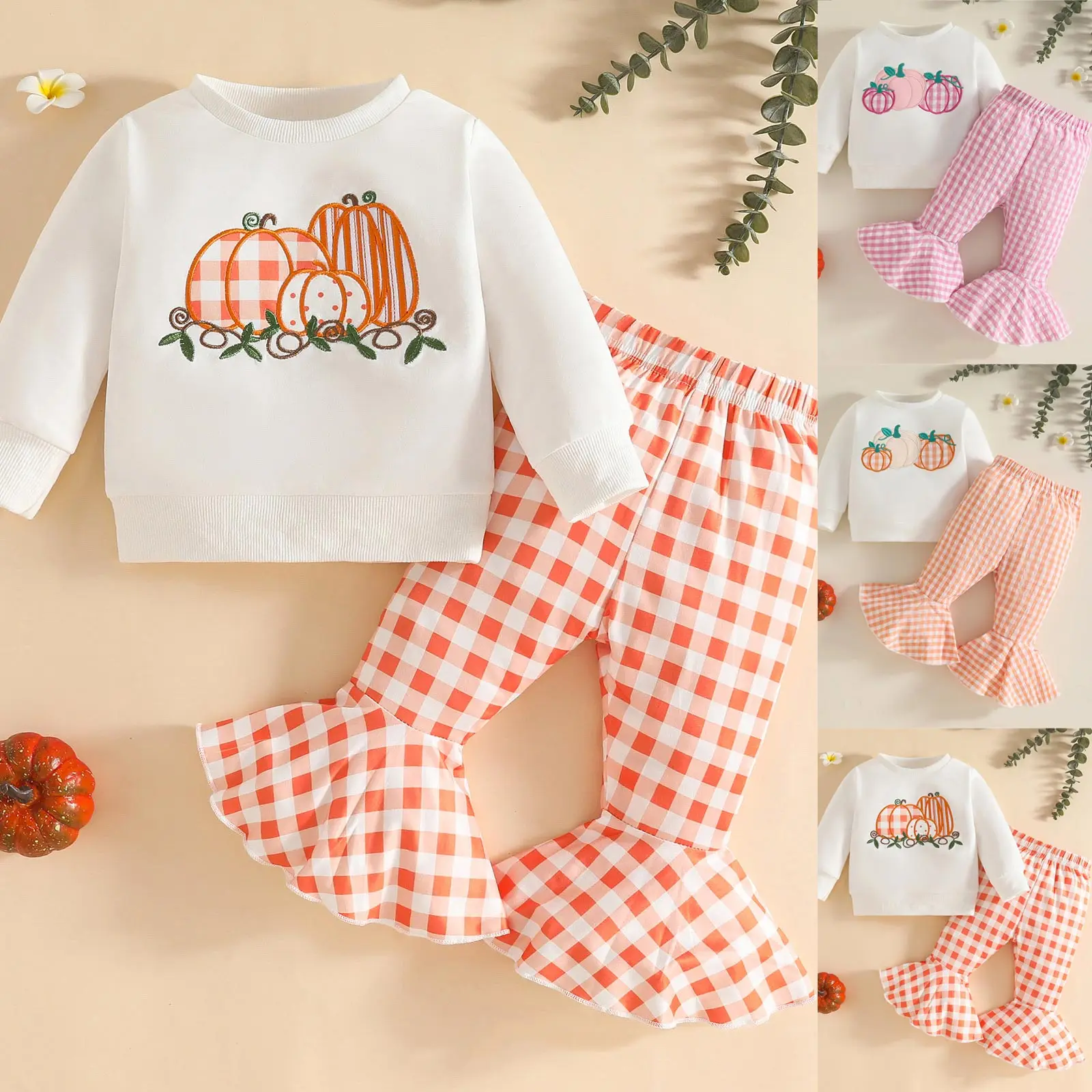 

Baby 1z Toddler Baby Girl Halloween Outfit Fall Pullover Sweatshirt Top Flared Pants Set Cute 2 Piece Bell Bottom 3 Month Old
