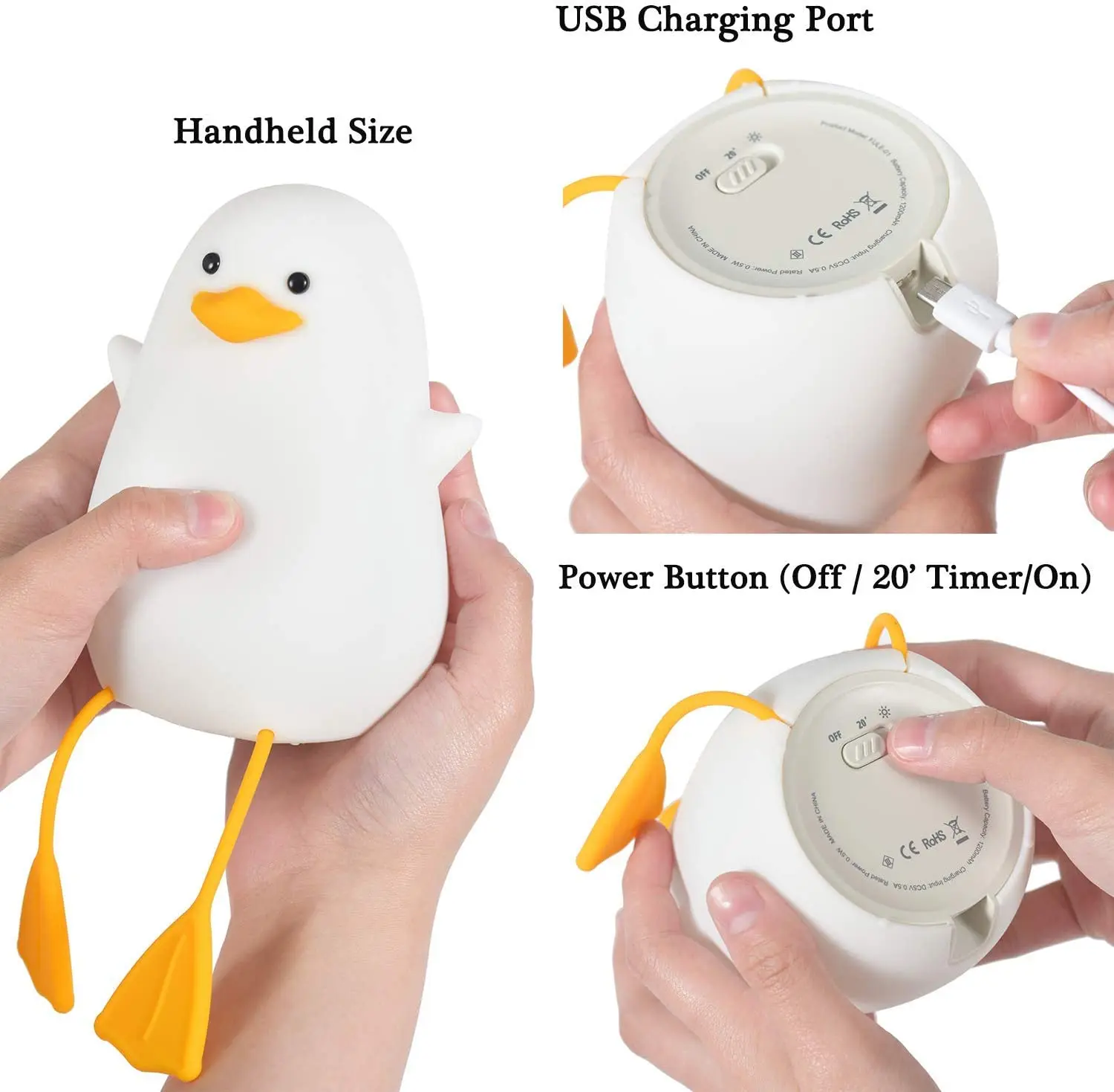 Squishy Duck Night Light USB Rechargeable Dimmable Cute LED Seagull Night Lamp for Baby Kids Nursery Bedroom Decor Nightlights