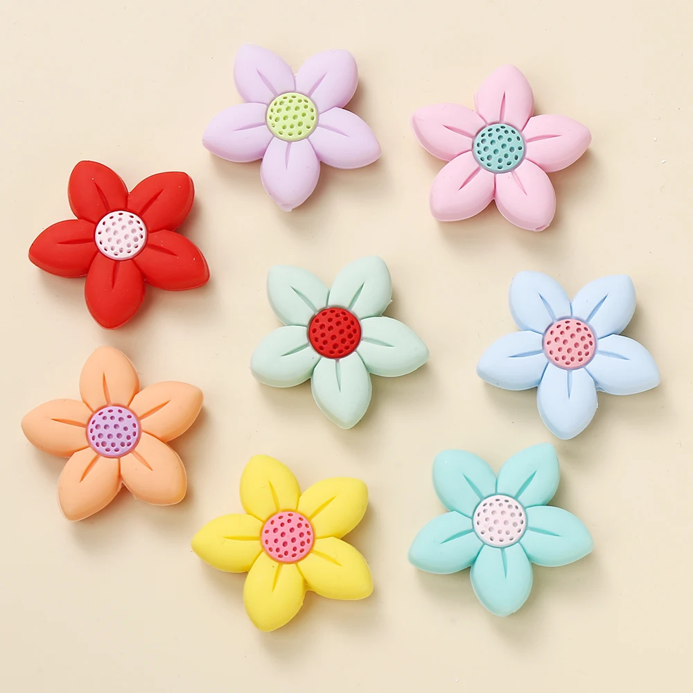 10Pcs New Silicone Beads Pentagonal Flower Focal Teether Beads For Jewelry Making Pacifier Chain Bracelets Necklace Accessories