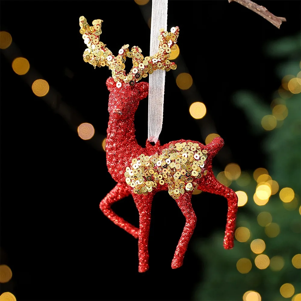 

Gold Sequin Christmas Tree Pendant Dragonfly Knot Girl Xmas Tree Pendant Butterfly Ice Bar Glitter Snowflake Elk Ornaments