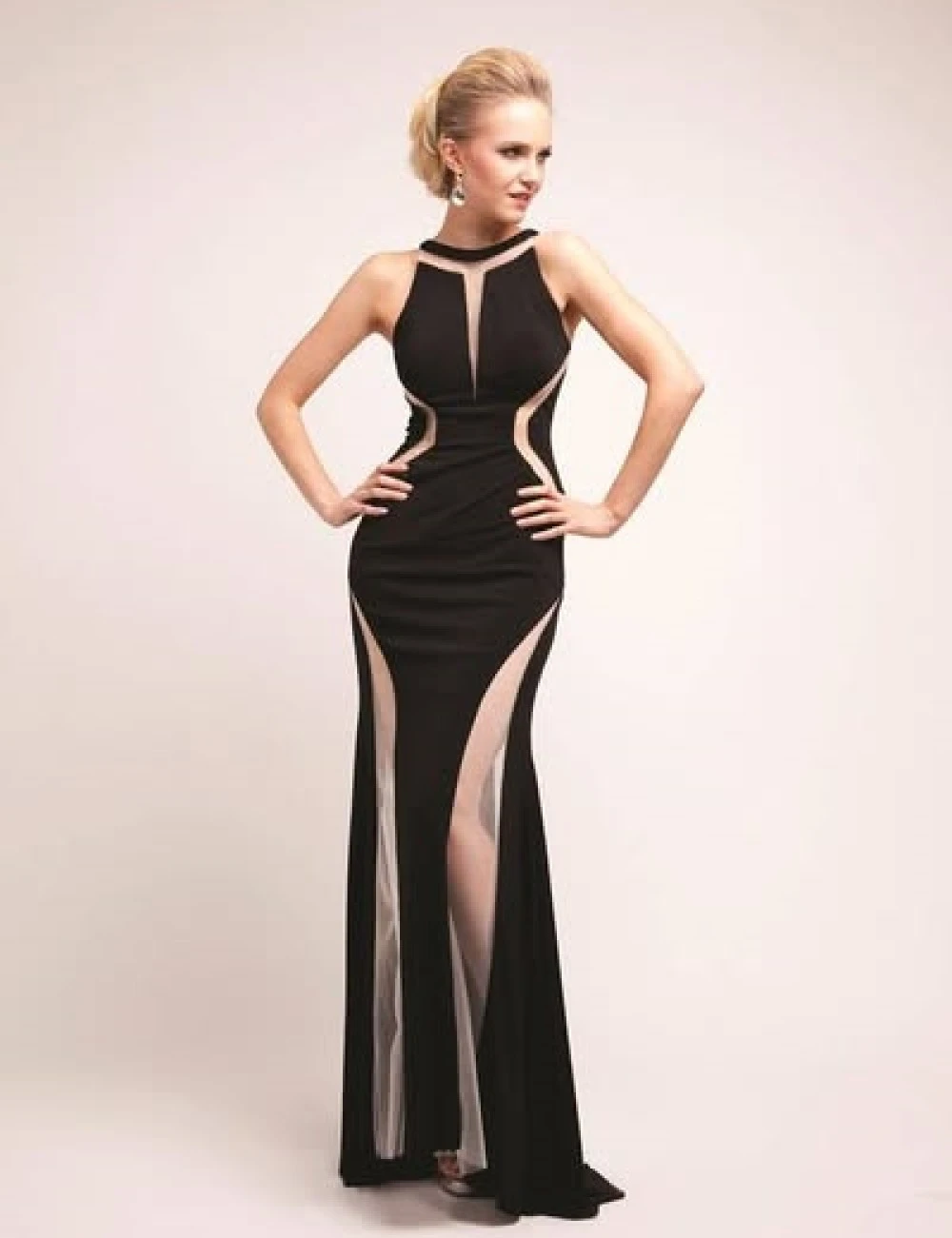 Sexy Black Evening Dress with See Through Design, Women's Elegant Party Gown with Tulle Slit for Club Prom Night
