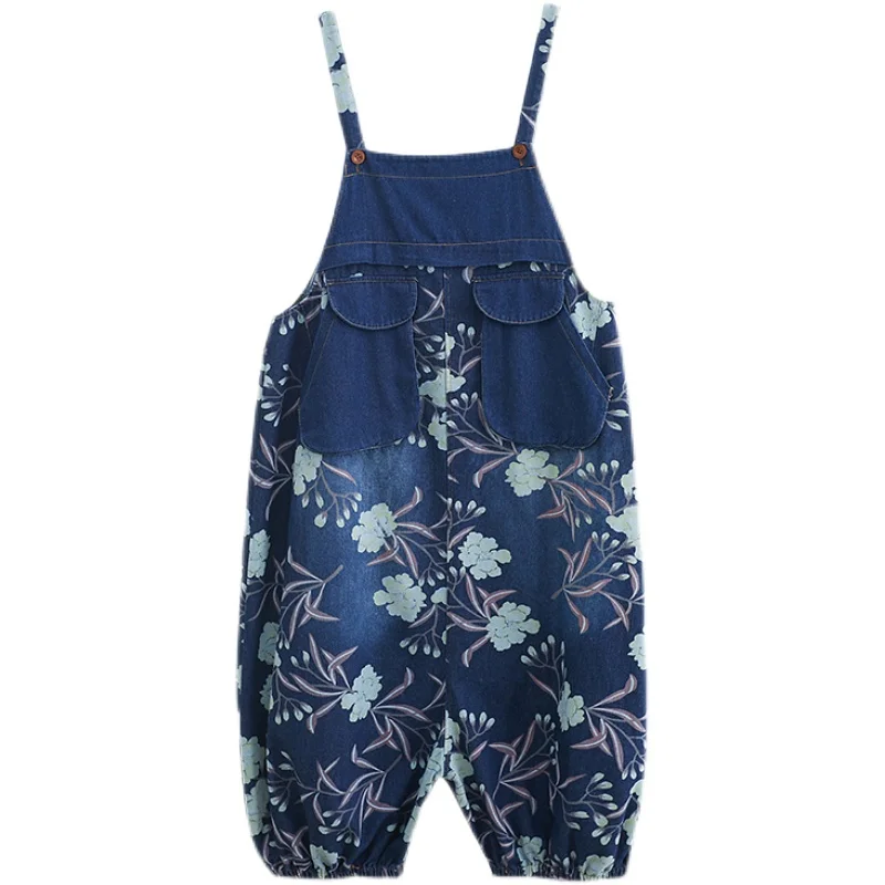 Overol de Mezclilla con Estampado Floral para Mujer, Hoado, Talla ande, Otoño Invierno, Cintura Alta, Plones Largos, ...