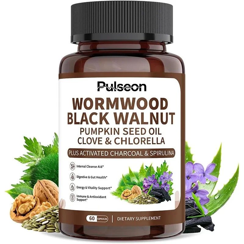 Absinthe, Black Walnut, Lilac, Healthy Digestive System, Containing Pumpkin Seeds, Garlic, Vegan, 60 Capsules