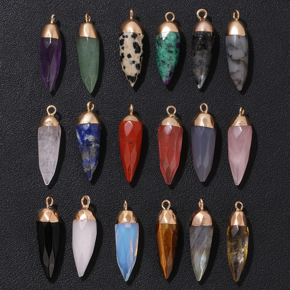 2PCS/lot Natural Stone Pendant Bullet Shape Agate Jasper Quartz Opal Charms For Jewelry Making Earrings Necklace Bracelets DIY