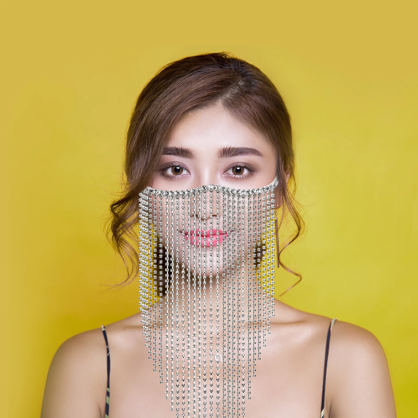 

Vintage Rhinestone Tassel Face Chain Masquerade Jewelry Elegant Costume Accessory for Women Photography Party Face Chain