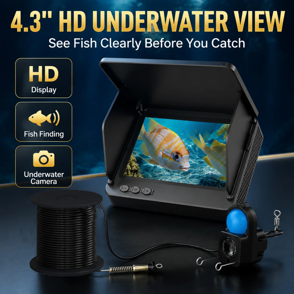 Fish Finder Portable - Fischfinder Unterwasserkamera 1080P HD-Monitor Nachtsicht Tiefenmesser