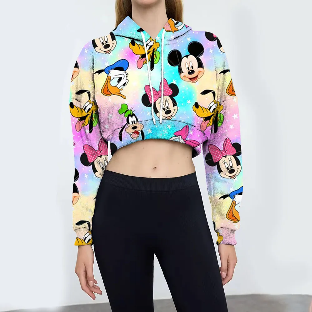 

Women's Hoodie Autumn/Winter New Y2K Mickey Mouse Cartoon Printed Sweatshirt Round Neck Coat Loose Long Sleeve Cropped Hoodie