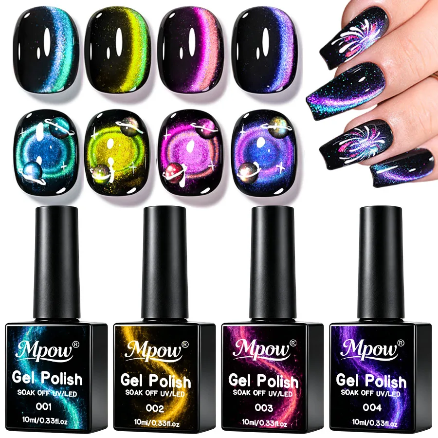 Mpow 1/4 Pcs Vernis Gel Effet Œil de Chat Bicolore Magnétique Scintillant, Durable, Séchage UV LED, Semi-Permanent, Couleur Populaire pour Nail Art