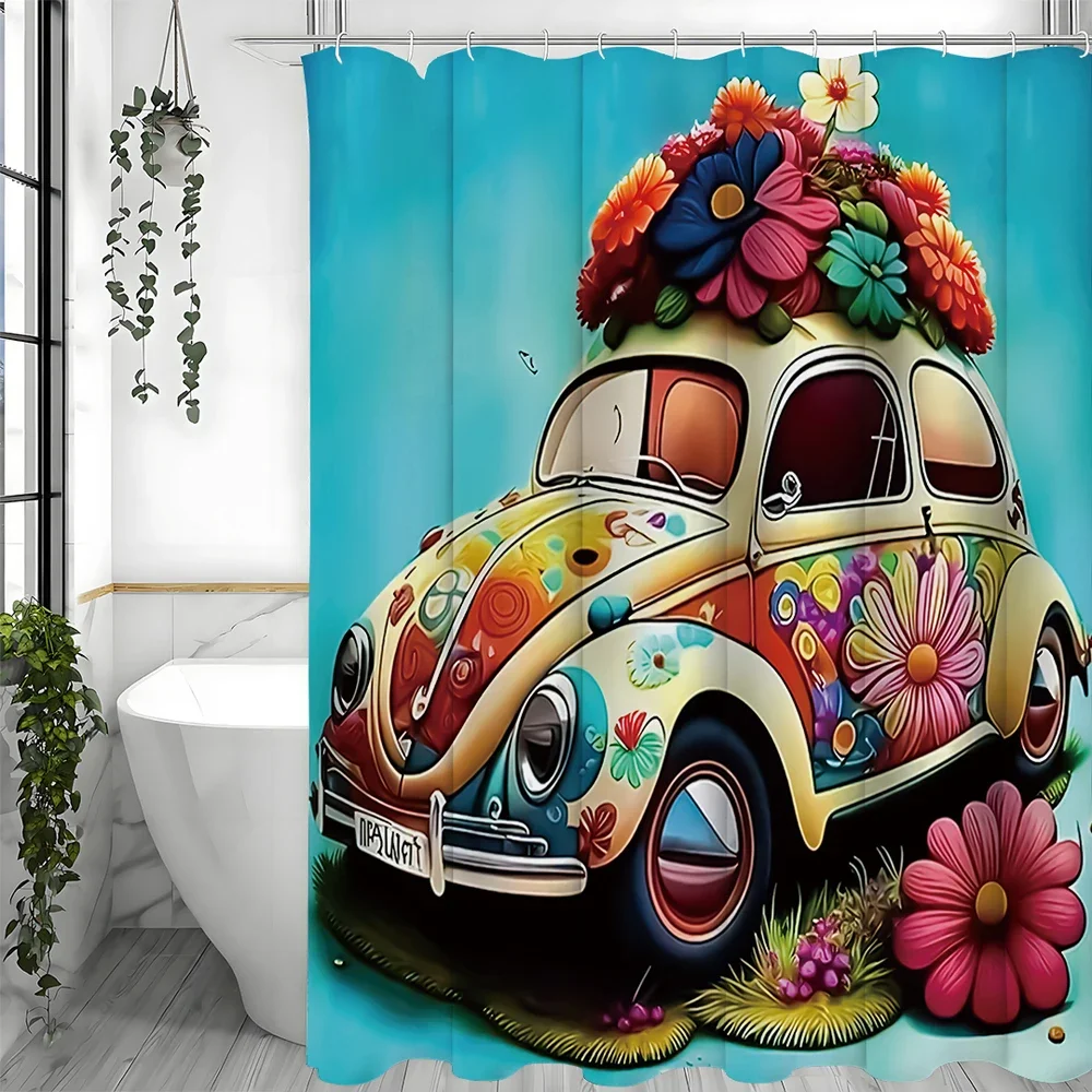 

Декоративная шторка для душа с мультяшными машинками, водонепроницаемая шторка для ванной с крючками