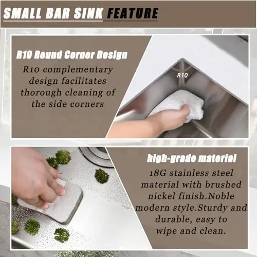 

22x16 Inch Single Bowl Undermount Stainless Steel Bar Sink, 18 Gauge, 8 Inch Deep With Basket Strainer And R10 Rounded Corners