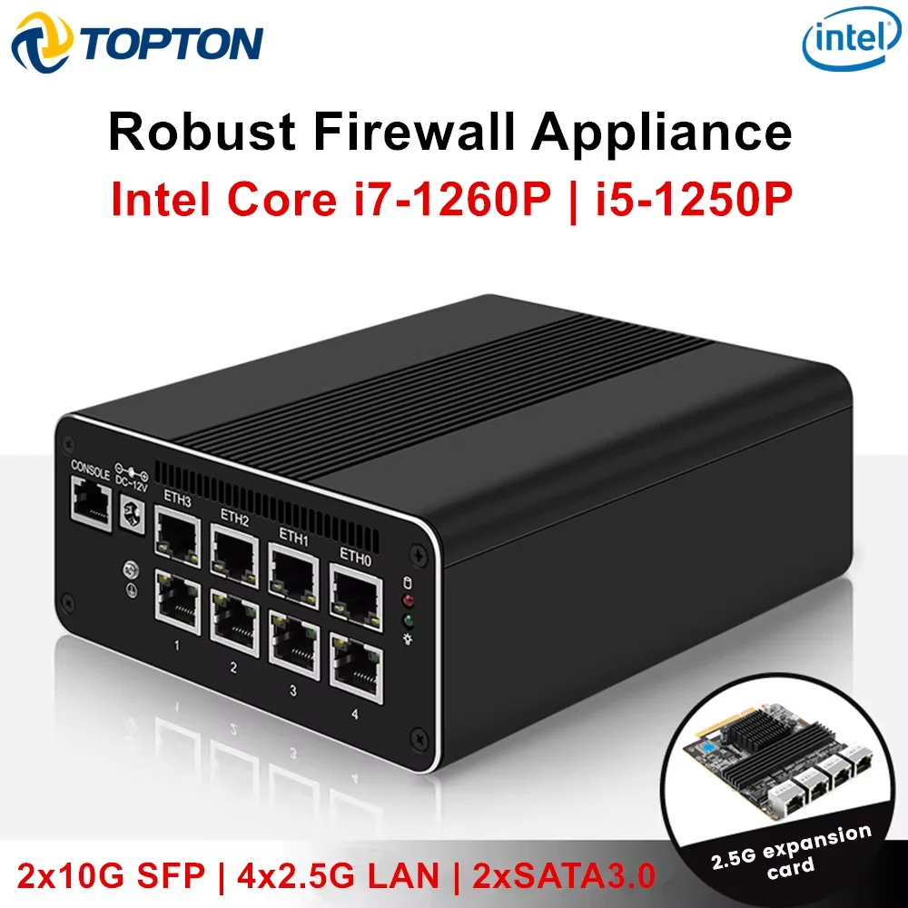Topton X8 Firewall Mini PC Intel i7 1260P i5 1235U i3 1215U 8505  2x10G SFP 8x2.5G LAN 2xSATA Home Server Proxmox Host Computer