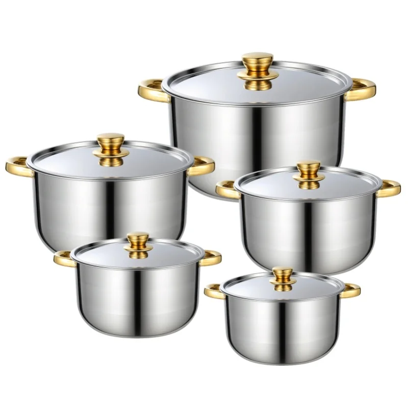 5-częściowy zestaw garnków i patelni ze stali nierdzewnej z ergonomicznymi uchwytami, przenośny, nieprzywierający, do gotowania w kuchni domowej. (5pcs) — Zdjęcie 2 z 2