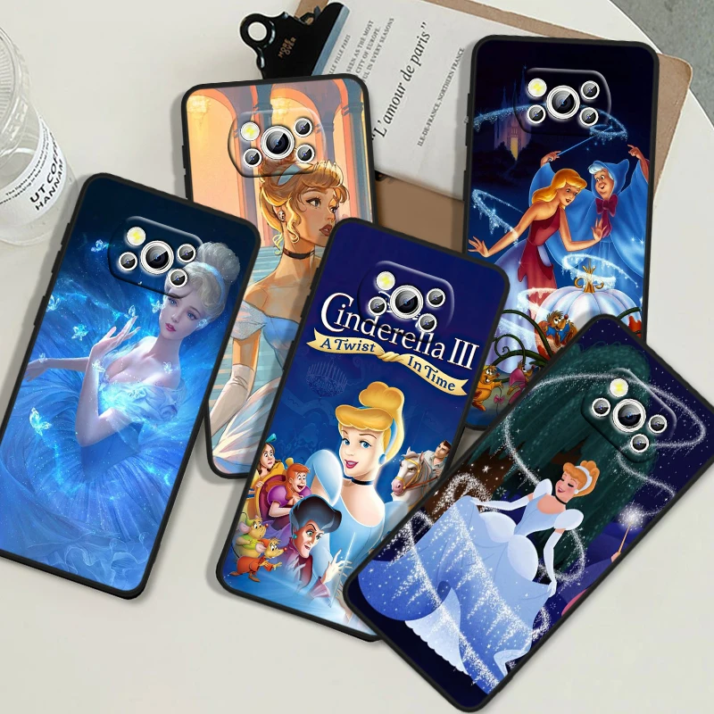 Disney Cinderella Cute For POCO X6 M6 C55 C50 C40 C3 F5 F4 F3 M6 M5 M4 4G 5G GT Pro Silicone Black Phone Case