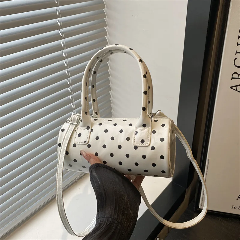 Simple Polka Dot Crossbody Bag Barrel Shape Mini Top Handle Handbag Daily Casual Shoulder Bag Women's Cute Underarm Bag