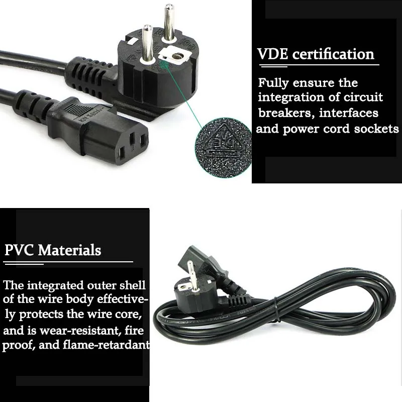 For Cooker Computer Host 1.5M AC Power Supply Cable EU 3-Prong Plug Connector Copper Wire 3*0.5mm² PC Laptop Charging Line