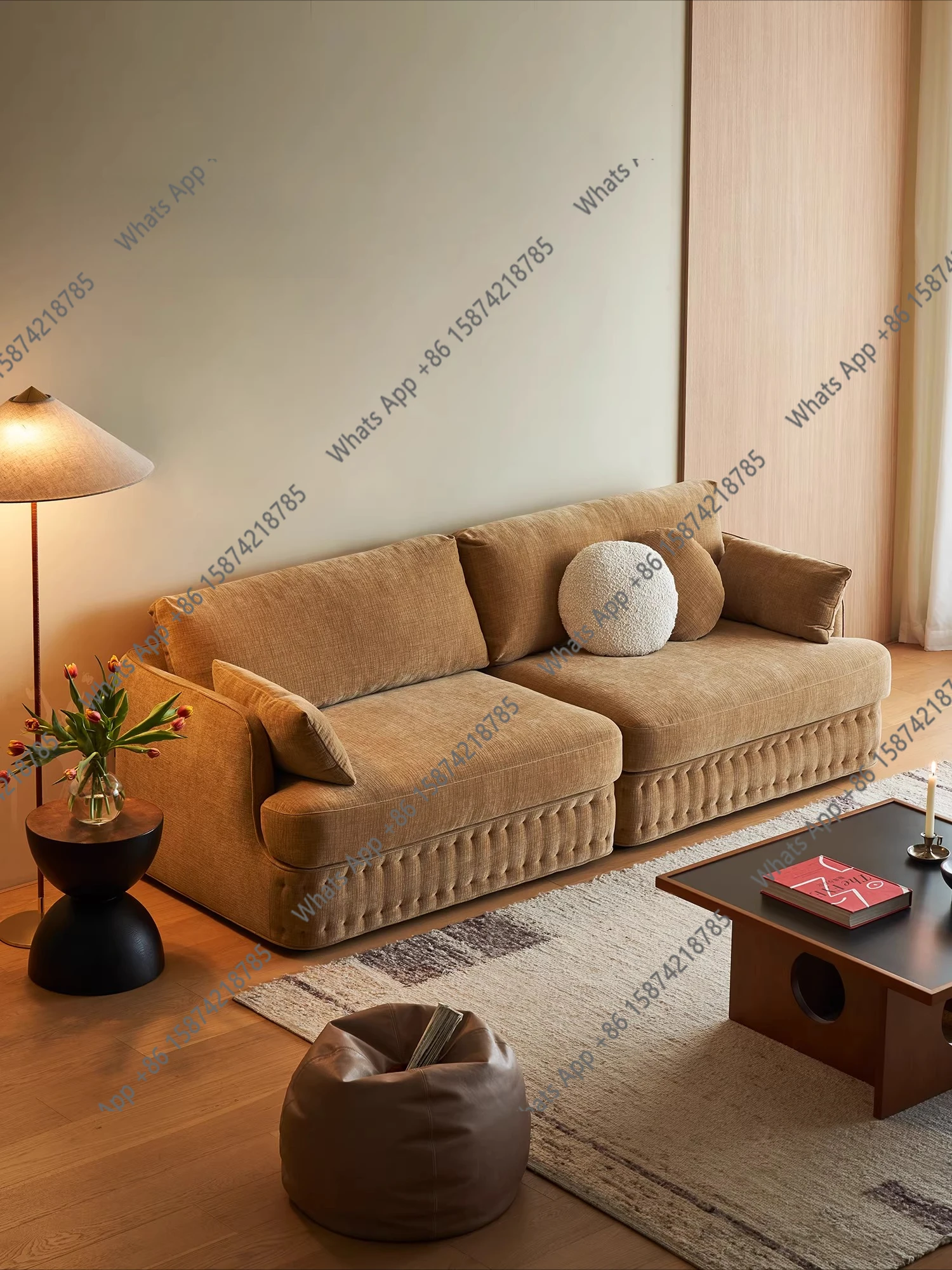 Castle fabric sofa French retro living room straight row medieval cream wind high backrest removable and washable designer model