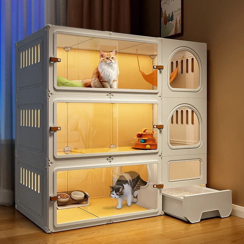 New Arrival Indoor Cat Cage Transparent Cat Villa Pet Enclosure Closed Cat Litter Box Detachable Freedom Space