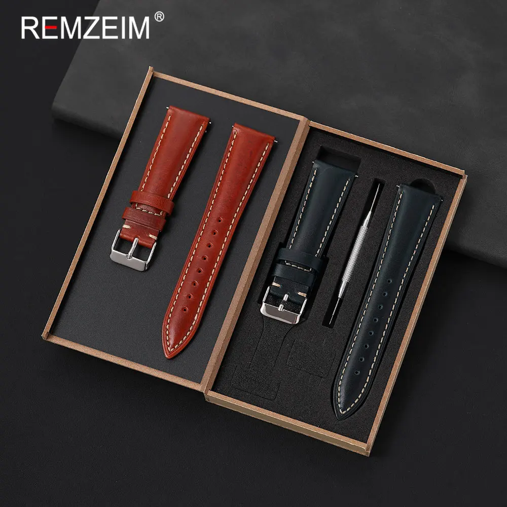 Vintage Business Men Calfskin Genuine Leather Wristband 18 19 20 21 22mm with Quick Release Spring Bars Gift Packing Box Strap